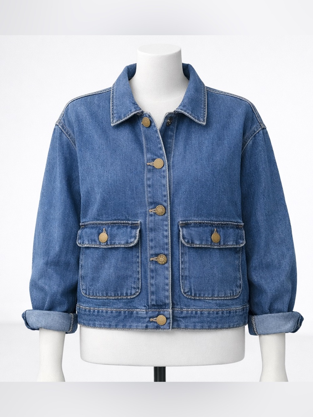 Rachel Zoe Midwash Blue Denim Jacket Chic Modern Layering Staple 2x